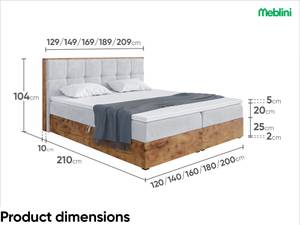 Boxspringbett Lofty 8 Hellgrau - Breite: 209 cm - H3