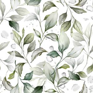 Papier Peint FEUILLES Plantes Nature Noir - Gris - Vert - Blanc - Papier - Textile - 53 x 1000 x 1000 cm