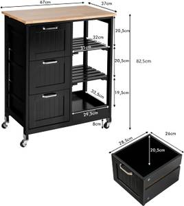 Küchenwagen mit Tablett Schwarz - Holzwerkstoff - 37 x 83 x 67 cm