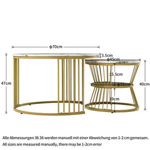 Table basse set de 2 Hyperion Ⅱ Doré - Imitation marbre noir - Imitation marbre blanc