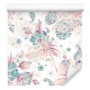 Papier Peint fleurs feuilles pastel Beige - Bleu - Vert - Mauve - Blanc - Papier - 53 x 1000 x 1000 cm