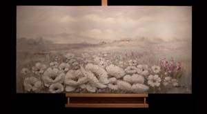 Acrylbild handgemalt Field of Scent Grau - Grün - Massivholz - Textil - 120 x 60 x 4 cm