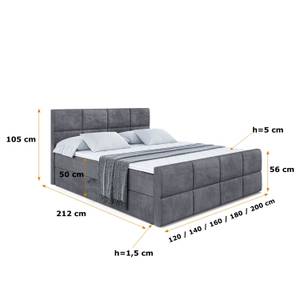 Boxspringbett ARDENI-Z Steingrau - Breite: 180 cm - H4