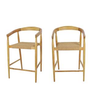 Lot de 2 tabourets de bar Buri Marron - En partie en bois massif - 56 x 94 x 58 cm