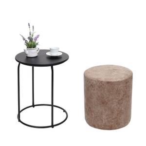 Pouf et table d'appoint K48 (2 pcs) Marron - Bois manufacturé - Métal - Cuir synthétique - 39 x 53 x 39 cm