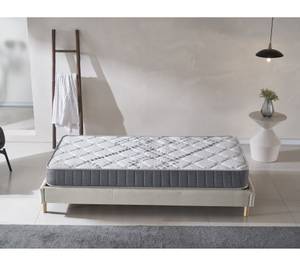 Bett+Taschenfederkernmatratze 90x190cm Weiß - Naturfaser - 90 x 48 x 190 cm