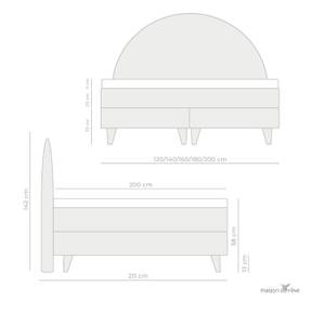 Boxspringbett Sensei Pocket Coil Grau - Holzwerkstoff - Massivholz - Textil - 144 x 120 x 211 cm