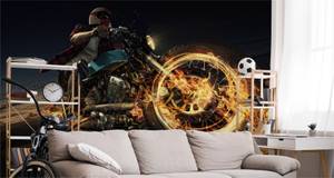 Fototapete MOTORRAD Chopper Flammen 3D 460 x 300 x 300 cm