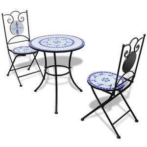 Bistro-Set (3-teilig) 299764-2 Blau - Weiß - Keramik - Metall - 60 x 70 x 60 cm