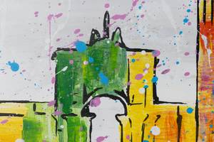 Bild gemalt Lisbon Skyline Silhouette Grau - Massivholz - Textil - 120 x 60 x 4 cm