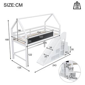 Hochbett Minerva V Weiß - Holzwerkstoff - Metall - Massivholz - Holzart/Dekor - 135 x 188 x 243 cm