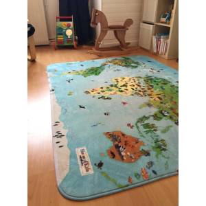 Tapis salon WORLD MAP 70x95 bleu Bleu - Textile - 70 x 7 x 95 cm