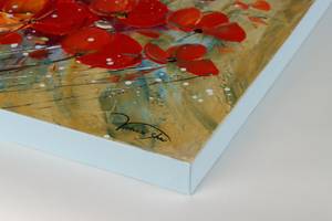 Acrylbild handgemalt Flammende Blüten Beige - Rot - Massivholz - Textil - 120 x 60 x 4 cm