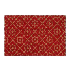 Paillasson coco avec motif floral Marron - Rouge - Fibres naturelles - Matière plastique - 60 x 2 x 40 cm