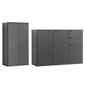 Mehrzweckschrank Set 2-teilig + Kommode Schwarz