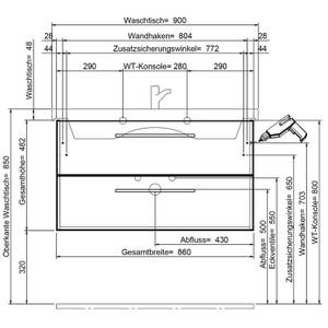 Badezimmer Set in weiß mit Beleuchtung Weiß - Holzwerkstoff - 90 x 200 x 44 cm