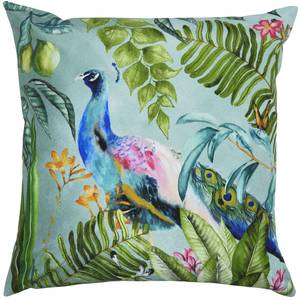 Pfau Outdoor-Kissen Blau - Textil - 43 x 43 x 10 cm