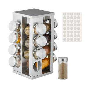 Eckiges Gewürzkarussell mit 16 Gläsern Silber - Weiß - Glas - Metall - Kunststoff - 20 x 28 x 20 cm
