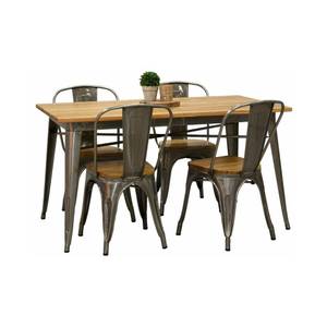 Table à manger indus en métal et bois Gris - Métal - 140 x 75 x 80 cm