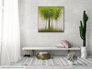 Acrylbild handgemalt Greenish Glade Grün - Weiß - Massivholz - Textil - 80 x 80 x 4 cm