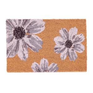 Kokos Fußmatte mit Blumen Braun - Grau - Weiß - Naturfaser - Kunststoff - 60 x 2 x 40 cm