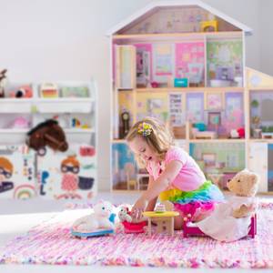Meuble à jouets thème "petite héroïne" Rose foncé - Mauve - Blanc - Bois manufacturé - Matière plastique - 83 x 81 x 30 cm