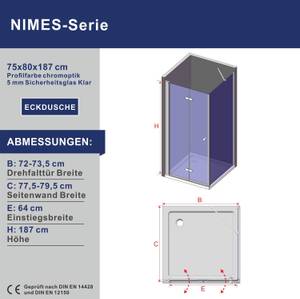 Eckdusche Drehfalttür NIMES 75 x 80 cm