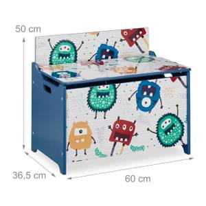 Spielzeugtruhe mit Monstern Blau - Grün - Weiß - Holzwerkstoff - 60 x 50 x 37 cm