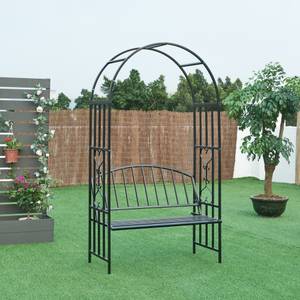 Rosenbogen Barile mit Sitzbank Schwarz - Metall - 114 x 205 x 55 cm