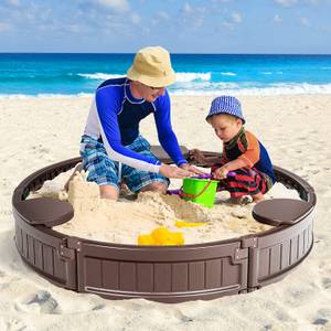 Ø120cm Sandbox rund Sandkasten Braun - Kunststoff - 120 x 21 x 120 cm