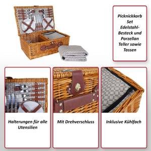 Picknickkorb-Set B25 4 Personen Beige - Braun - Grau - Metall - Holzart/Dekor - Holz teilmassiv - 54 x 21 x 35 cm