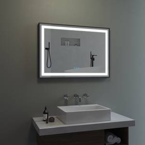 LED Spiegel Schwarz Rahmen Wandspiegel Silber - Glas - 100 x 70 x 5 cm