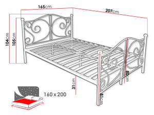 Metallbett Rolemi 160x200x105 Weiß - Breite: 165 cm