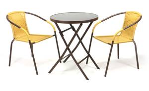 3-tlg. Bistroset Balkon Stuhl Tisch Set Gelb - Metall - 53 x 72 x 65 cm