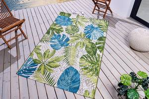 In- und Outdoor Teppich LEAF Grün - Türkis - Weiß - Textil - 235 x 1 x 160 cm