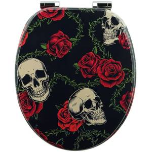 Premium Wc Sitz - Rose Skull Schwarz - Holzwerkstoff - 38 x 5 x 44 cm