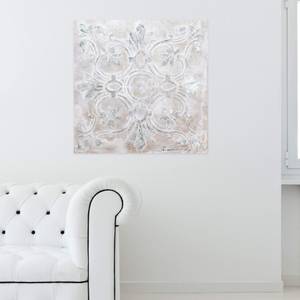Tableau peint à la main Plein de luxe Gris - Bois massif - Textile - 80 x 80 x 4 cm