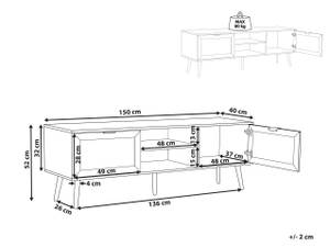 Meuble TV OPOCO Beige - Noir - Bois manufacturé - 150 x 52 x 40 cm