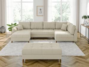 Wohnlandschaft mit Hocker Neo Cord-Stoff Beige