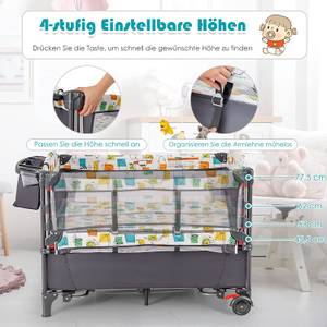 5 in 1 Babybett Babyreisebett Grau - Textil - 65 x 78 x 125 cm