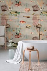 Fototapete mit Fischen Grau - Grün - Pink - Kunststoff - Textil - 159 x 280 x 1 cm