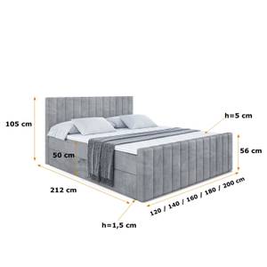 Boxspringbett EDITA-Z Hellgrau - Breite: 160 cm - H4