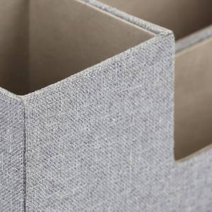 Organiseur de bureau gris effet lin Gris - Bois manufacturé - Matière plastique - Textile - 30 x 11 x 11 cm