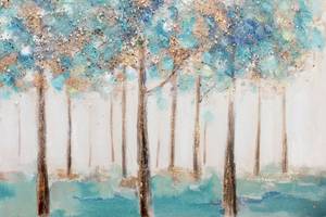 Tableau peint Forest of the Fairies Beige - Turquoise - Bois massif - Textile - 120 x 60 x 4 cm
