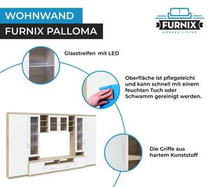 Wohnwand PALLOMA mit LED Eiche Sonoma Dekor - Weiß