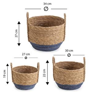 Set de 3 paniers Iria fibre naturelle Bleu - Fibres naturelles - 34 x 27 x 34 cm