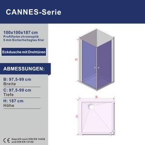 Eckdusche mit Hebe-Senk-Funktion 100 x 100 cm