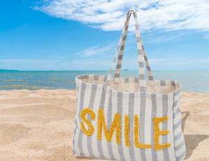 Strandtasche Smile Weiß - Textil - 73 x 49 x 37 cm