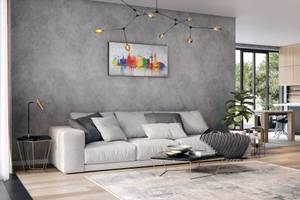 Tableau peint Hanover Skyline Silhouette Gris - Bois massif - Textile - 120 x 60 x 4 cm