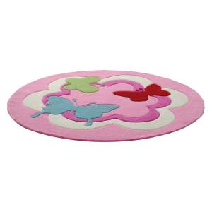 Tapis pour enfants Butterfly Party Rose foncé - Textile - 150 x 10 x 150 cm